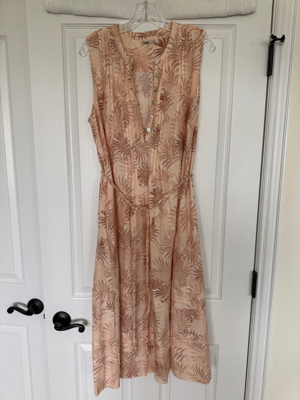 Faherty Linen Blend Tropical Midi Dress Size Large Belted Sleeveless Resort